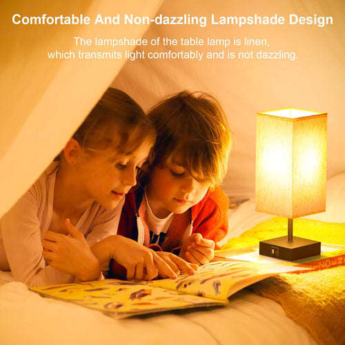 Bedside Lamp, Touch Control Small Lamp for Bedroom, Nightstand Lamp with Charging Station USB C + a Ports, 3 Way Dimmable for Home Living Room, LED Bulb Included, Upgraded Fabric Shade, Cream