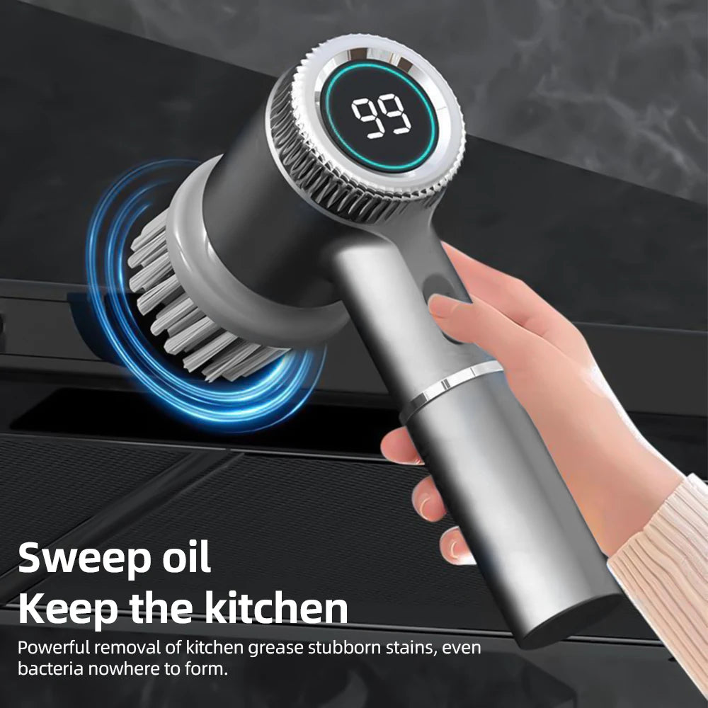 Cordless Electric Cleaning Brush Set Portable Electric Spin Scrubber Water Resistant 3 Speeds Digital Display Handheld Scrubber