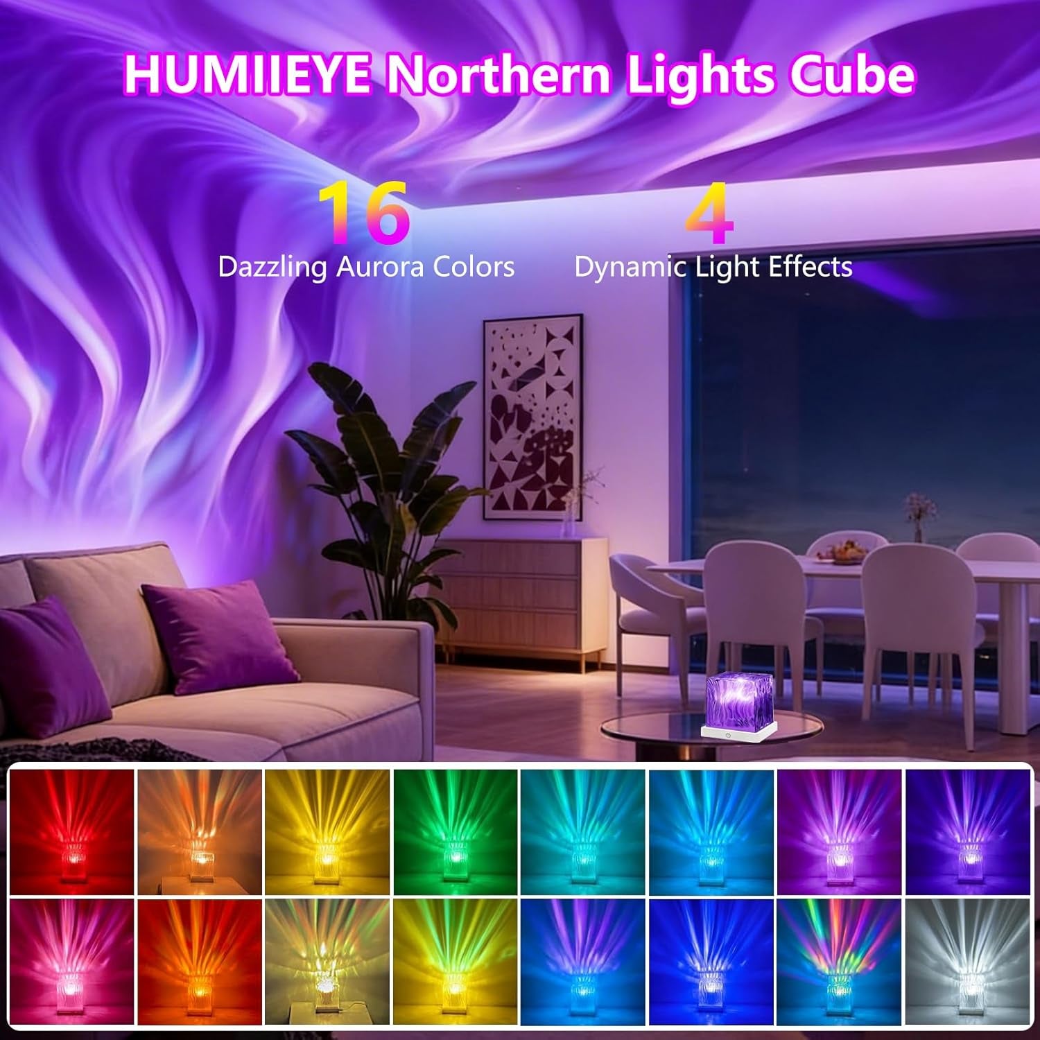 Northern Lights Projector, Cube Aurora Galaxy Projector with Remote, 16 Color Mood Lighting Dimmable Ocean Light, Memory Function, Trendy Cute Stuff for Teen Girls Gifts Bedroom Room